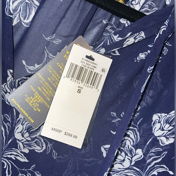 Polo Ralph Lauren Womens Viscose Floral-Print Tie-Neck Blouse Blue SZ. S/P NWT - Picture 7 of 8